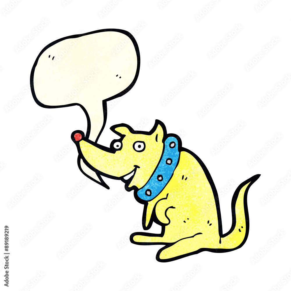 cartoon happy dog in big collar with speech bubble cartoon happy dog in big collar with speech bubble