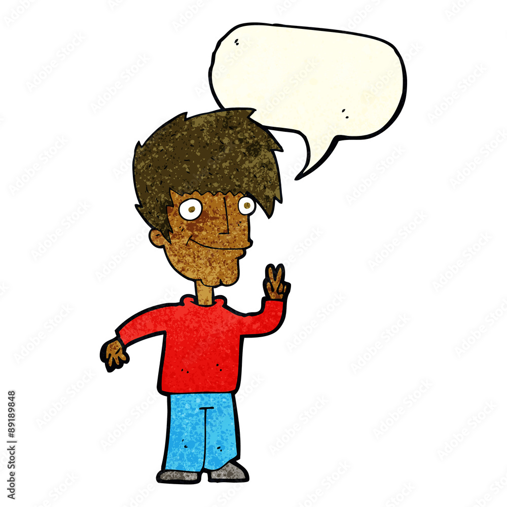cartoon man giving peace sign with speech bubble cartoon man giving peace sign with speech bubble