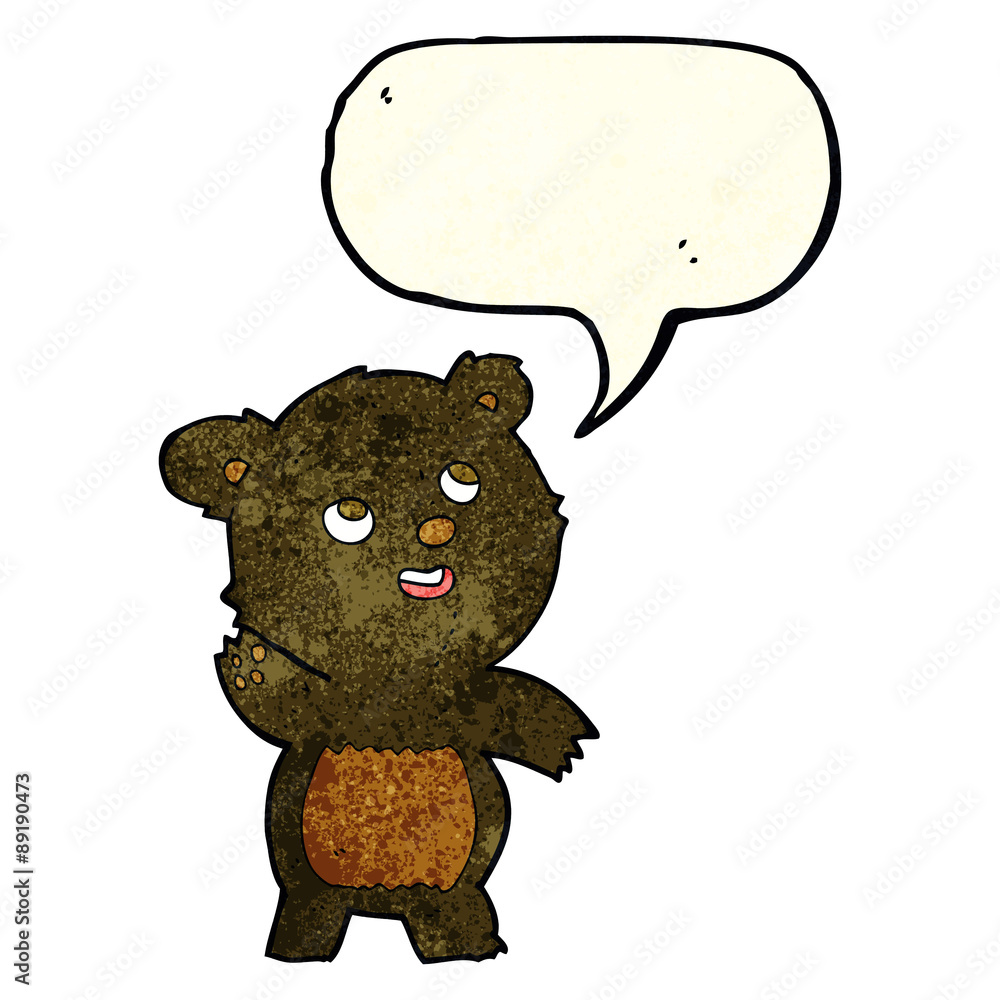 cartoon cute waving black bear teddy with speech bubble cartoon cute waving black bear teddy with speech bubble