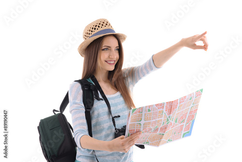 Traveler with map isolated ...