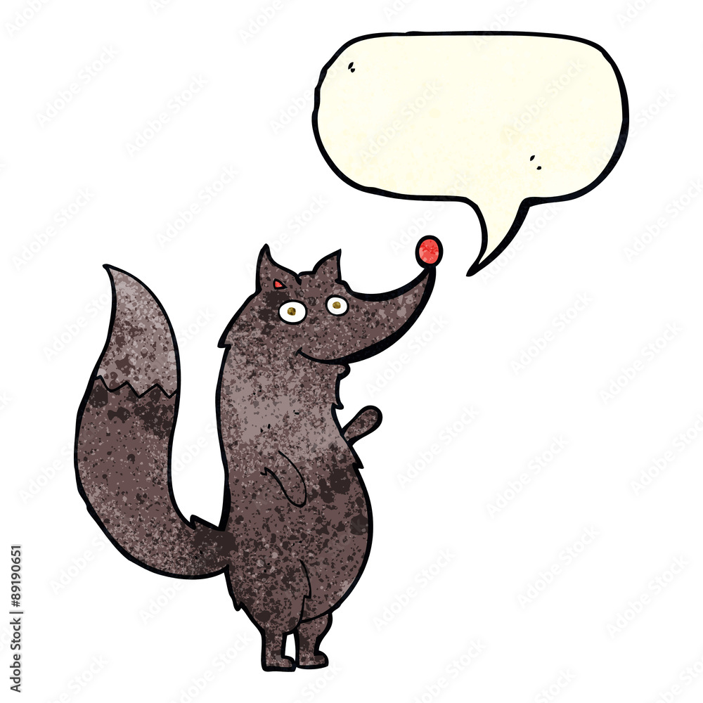 cartoon waving wolf with speech bubble cartoon waving wolf with speech bubble