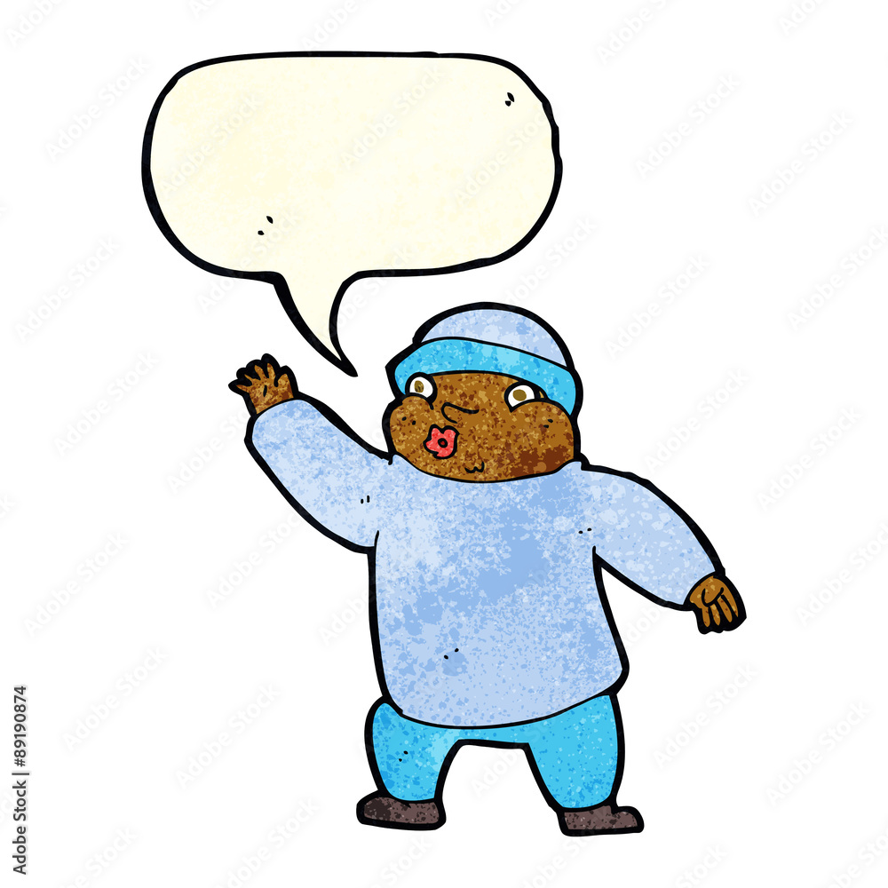 cartoon man in hat waving with speech bubble cartoon man in hat waving with speech bubble