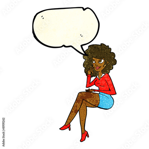 cartoon office woman sitting with speech bubble