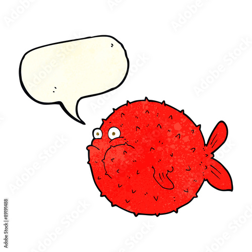 cartoon puffer fish with speech bubble