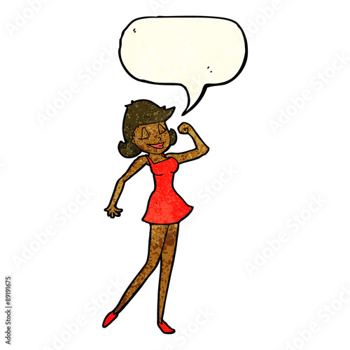 cartoon woman with can do attitude with speech bubble