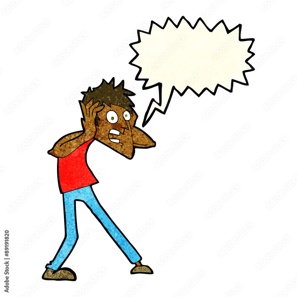 Fototapeta premium cartoon man panicking with speech bubble