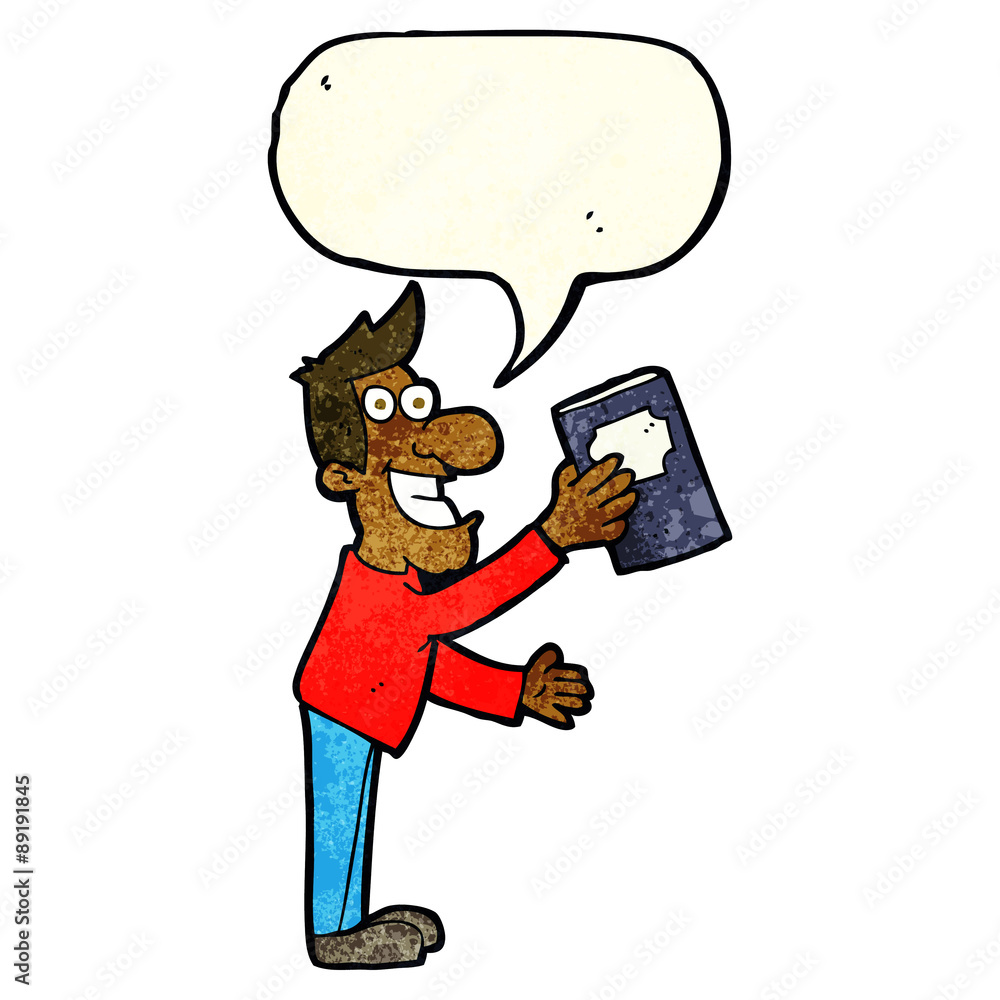 Fototapeta premium cartoon man with book with speech bubble