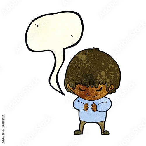 cartoon shy boy with speech bubble