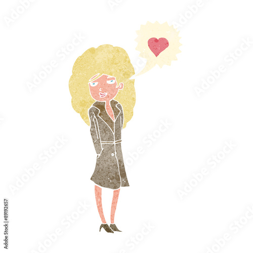 cartoon trenchcoat wearing woman in love
