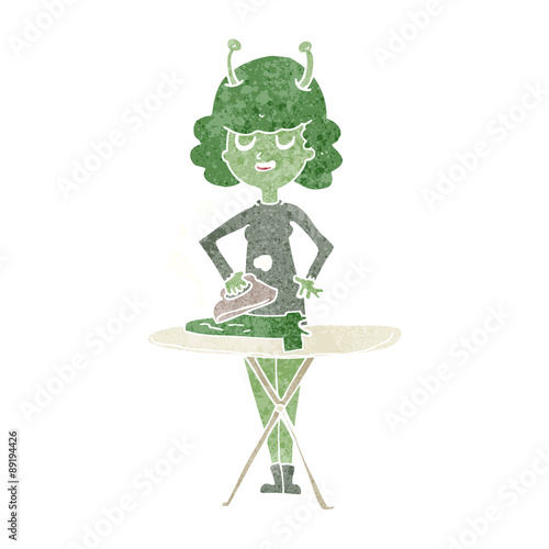 cartoon alien woman ironing