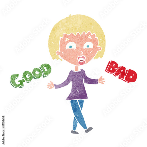 cartoon woman weighing up options