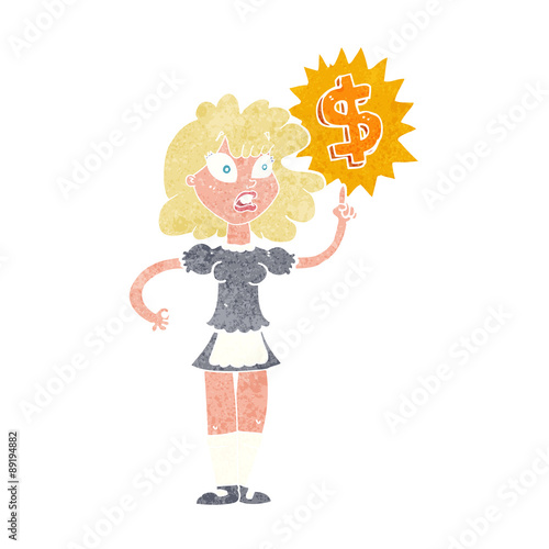 cartoon waitress with money symbol