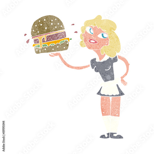 cartoon waitress serving burger