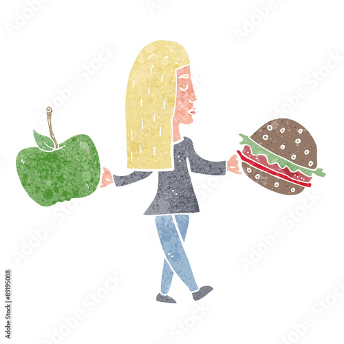 cartoon woman deciding to eat healthy