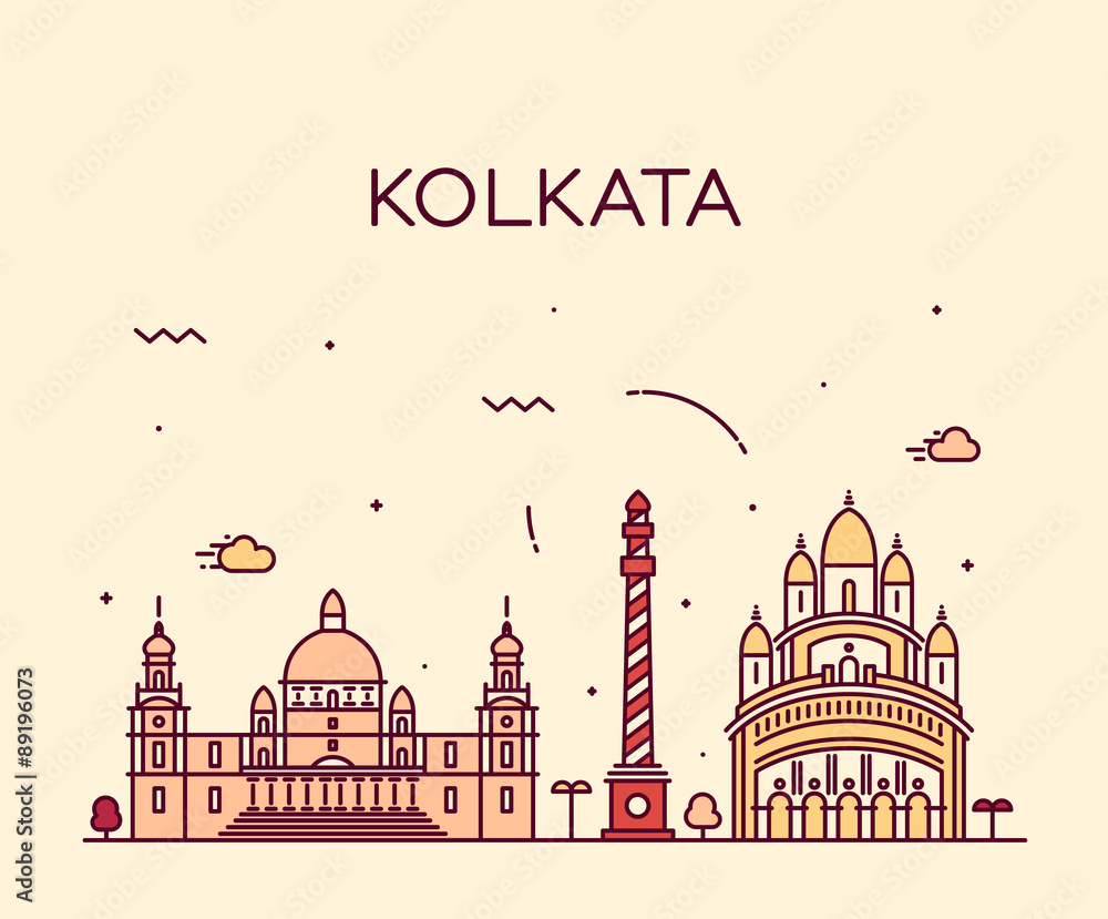 Kolkata skyline trendy vector illustration linear