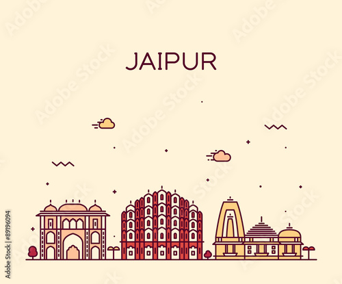 Jaipur skyline trendy vector illustration linear