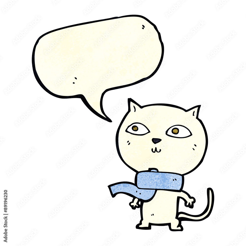 cartoon funny cat wearing scarf with speech bubble cartoon funny cat wearing scarf with speech bubble
