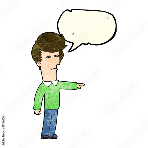 cartoon man blaming with speech bubble