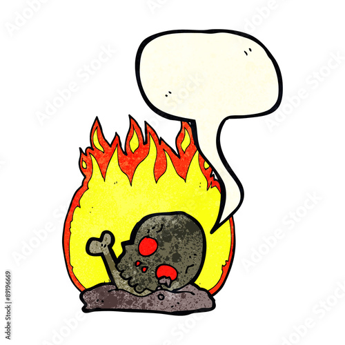 cartoon burning old bones with speech bubble