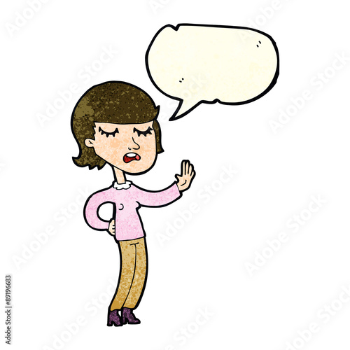 cartoon woman ignoring with speech bubble