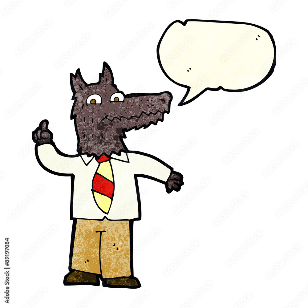 cartoon business wolf with idea with speech bubble cartoon business wolf with idea with speech bubble