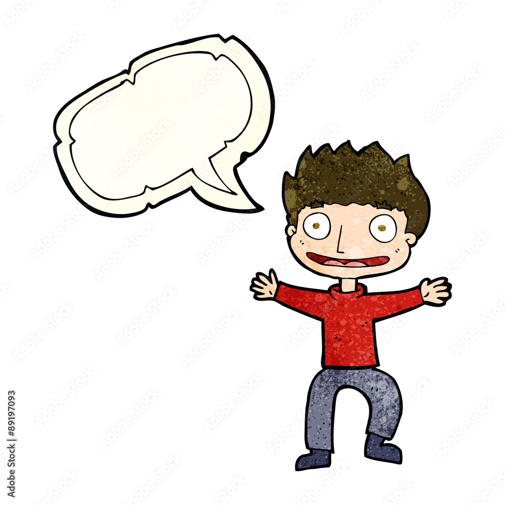 cartoon grinning boy with speech bubble cartoon grinning boy with speech bubble