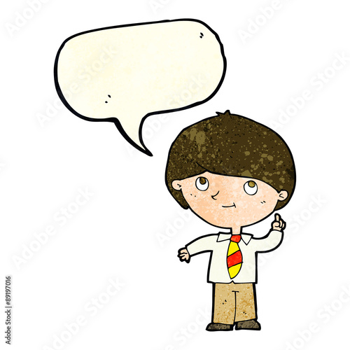 cartoon boy with idea with speech bubble