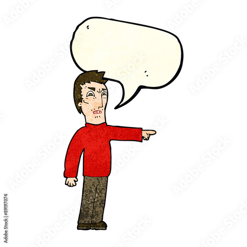 cartoon angry man pointing with speech bubble