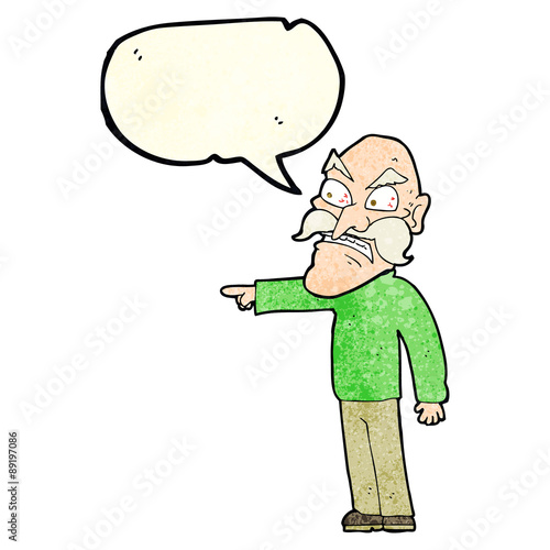 cartoon furious old man with speech bubble