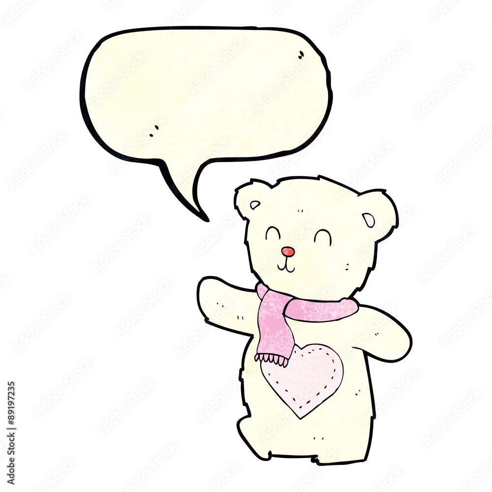 Fototapeta premium cartoon white teddy bear with love heart with speech bubble