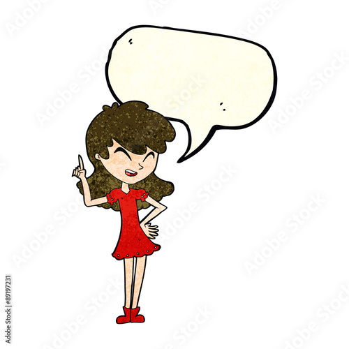 cartoon girl making point with speech bubble
