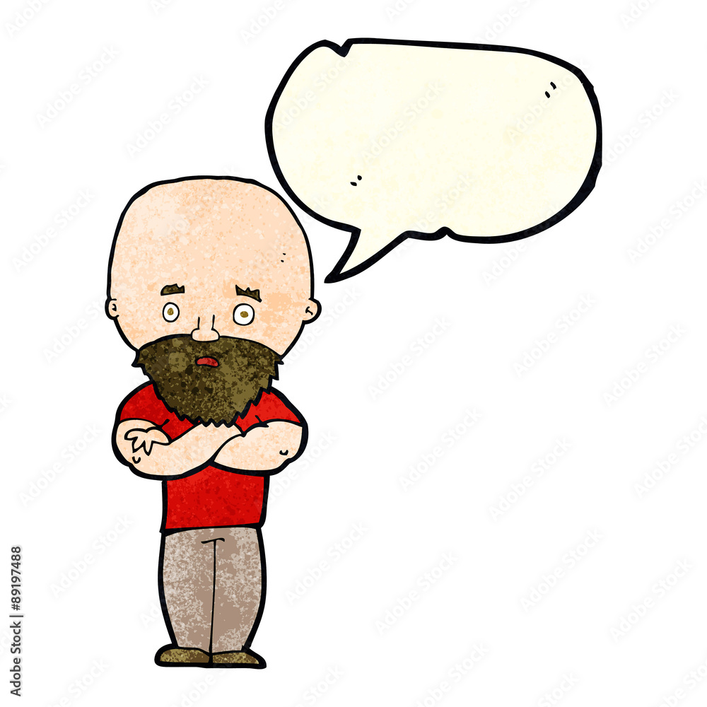 cartoon shocked bald man with beard with speech bubble Stock Vector | Adobe  Stock