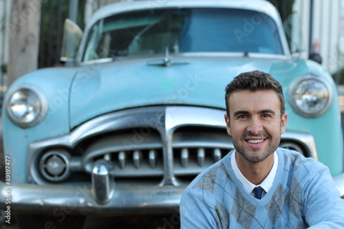 Handsome classic man and a gorgeous retro American car © ajr_images