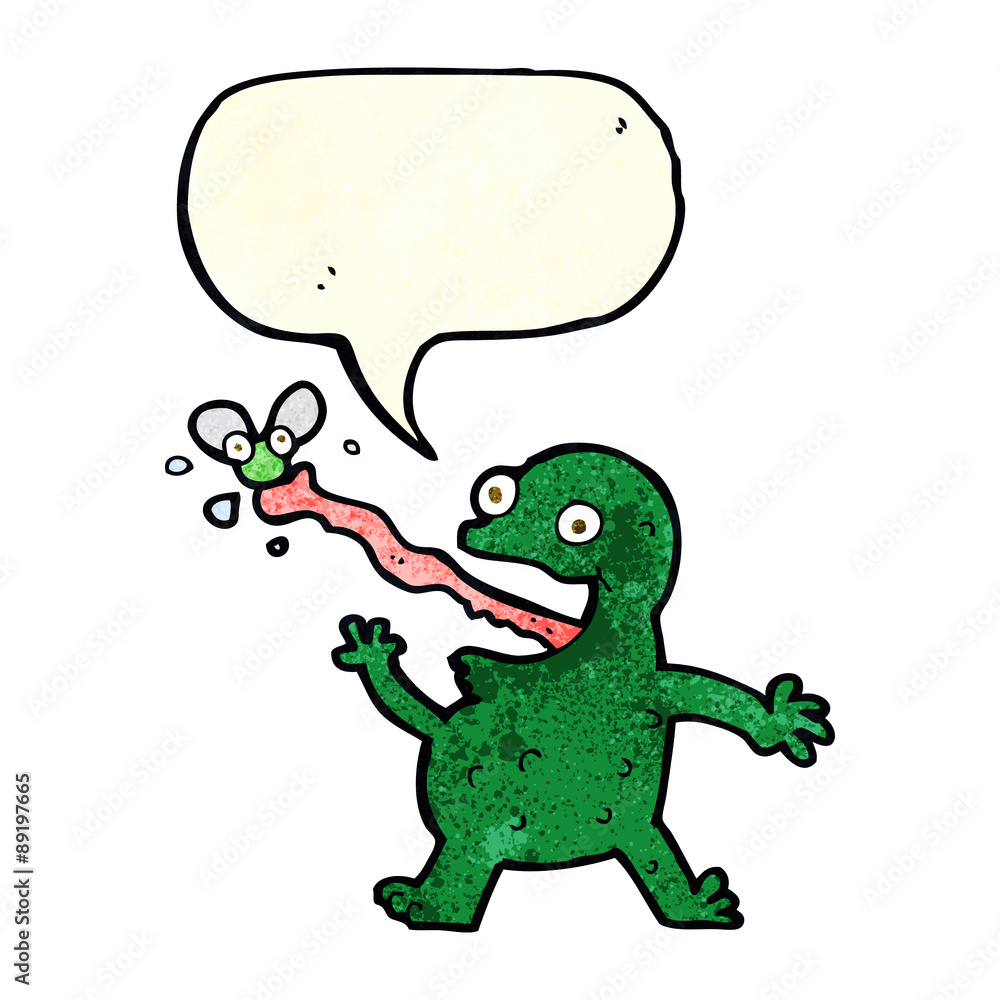 cartoon frog catching fly with speech bubble cartoon frog catching fly with speech bubble