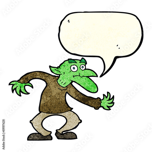 cartoon goblin with speech bubble © lineartestpilot
