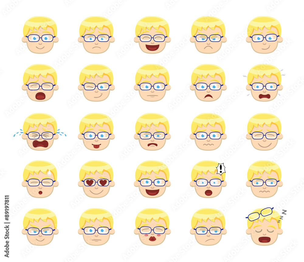 White Boy Emotion Faces Vector Illustration White Boy Emotion Faces Vector Illustration