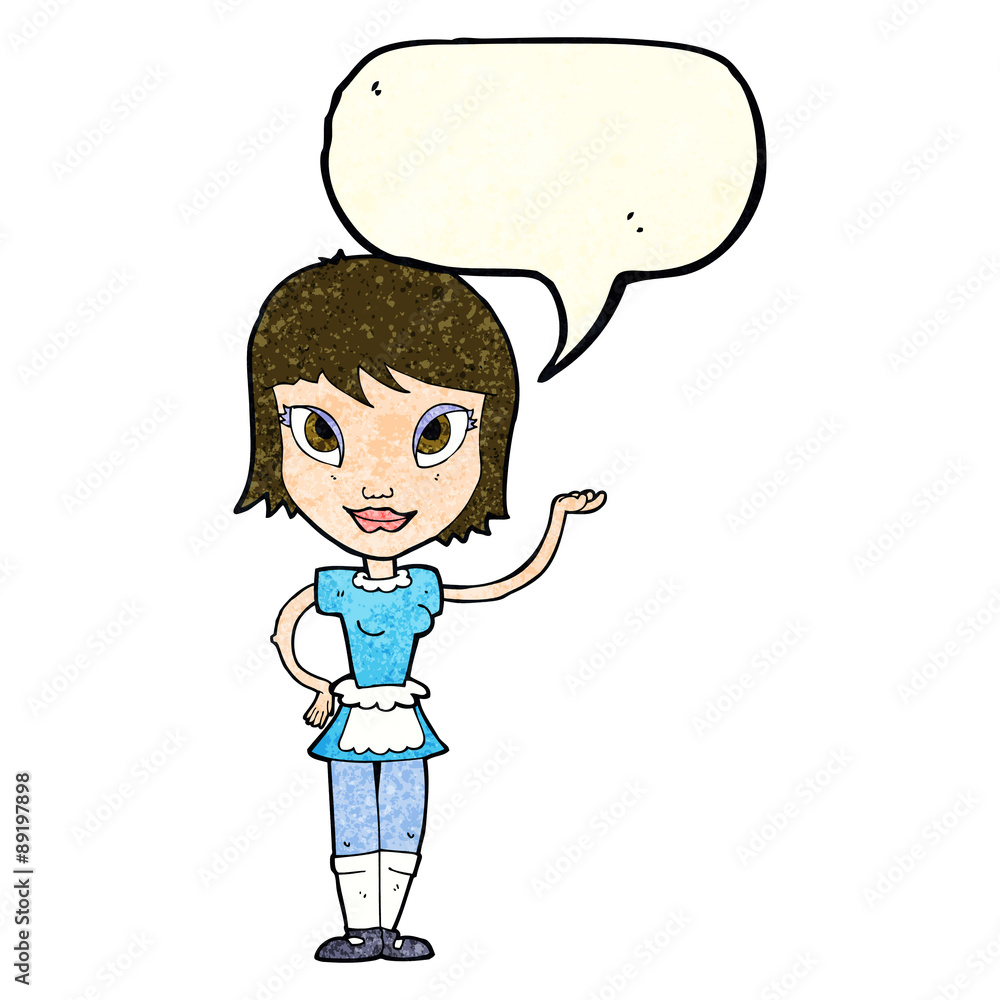 cartoon maid with speech bubble cartoon maid with speech bubble