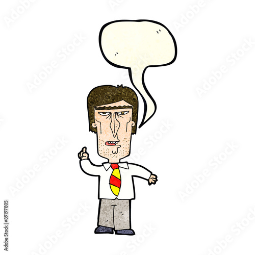 cartoon grumpy boss with speech bubble