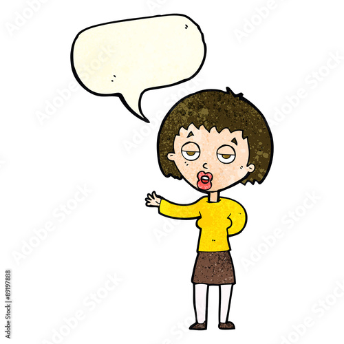 cartoon bored woman with speech bubble