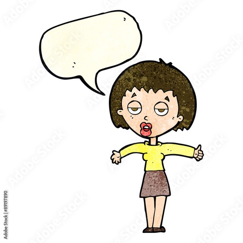 cartoon bored woman with speech bubble