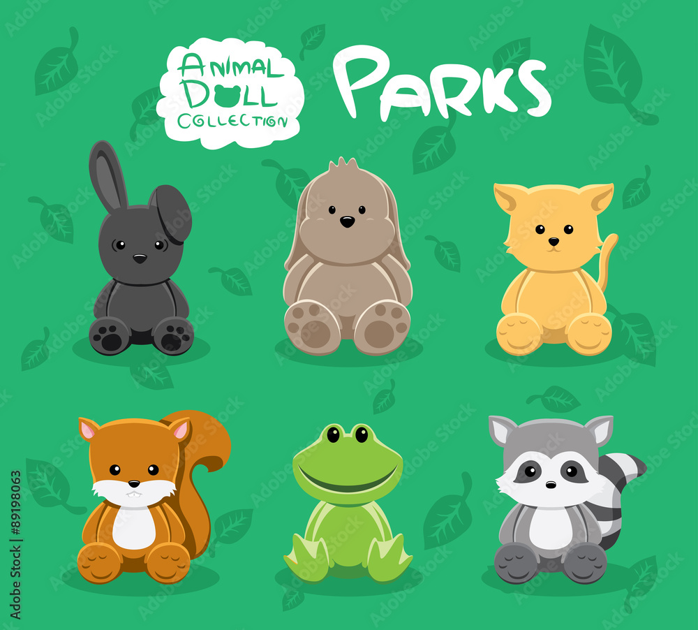 Naklejka premium Park Animal Doll Set Cartoon Vector Illustration