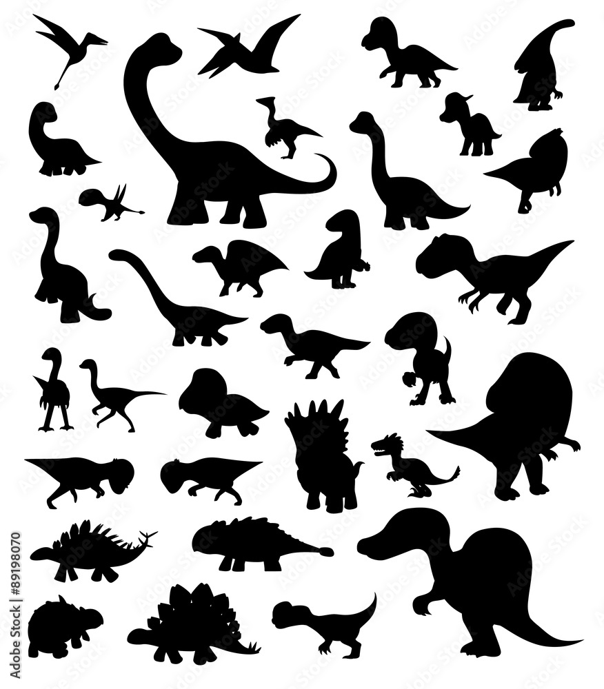 Dinosaur Cartoon Silhouettes Vector Stock Vector | Adobe Stock