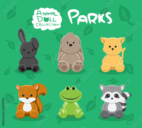 Park Animal Doll Set Cartoon Vector Illustration