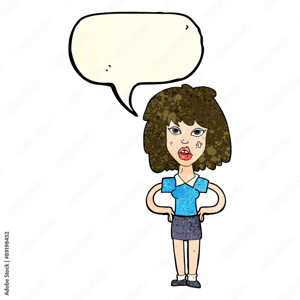 cartoon tough woman with speech bubble cartoon tough woman with speech bubble