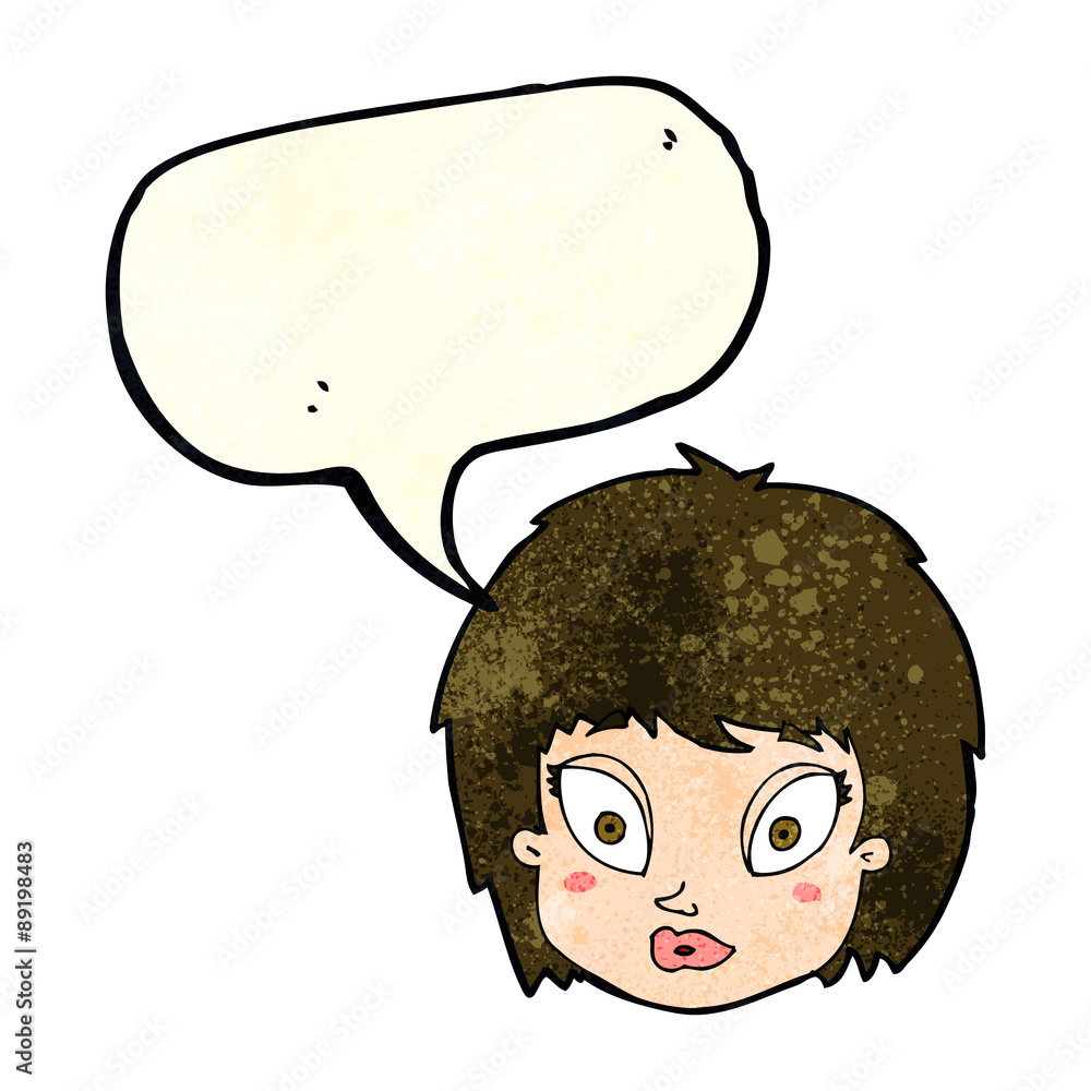 cartoon surprised female face with speech bubble cartoon surprised female face with speech bubble