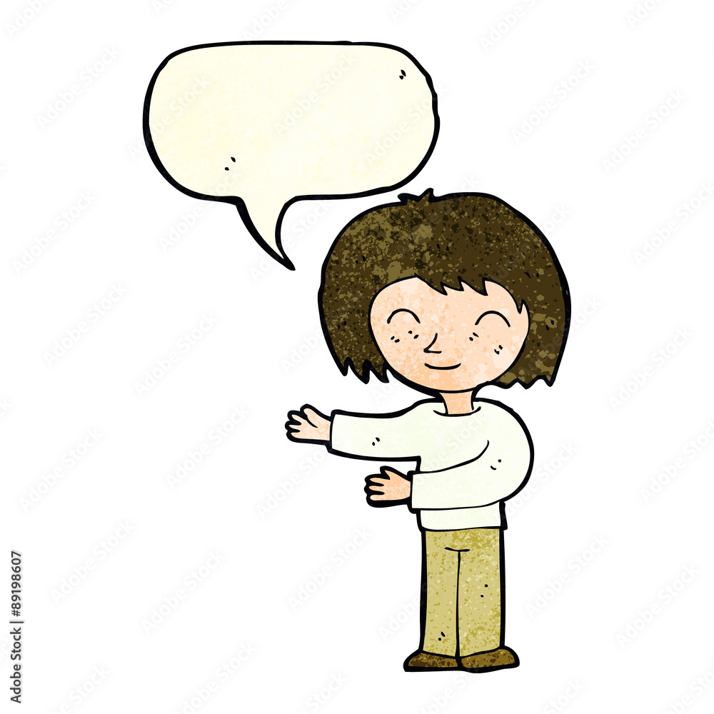 cartoon woman gesturing welcome with speech bubble cartoon woman gesturing welcome with speech bubble