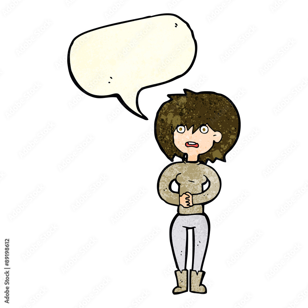cartoon worried woman with speech bubble cartoon worried woman with speech bubble