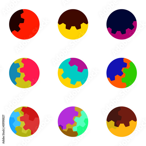 Colorful abstract gears logo set
