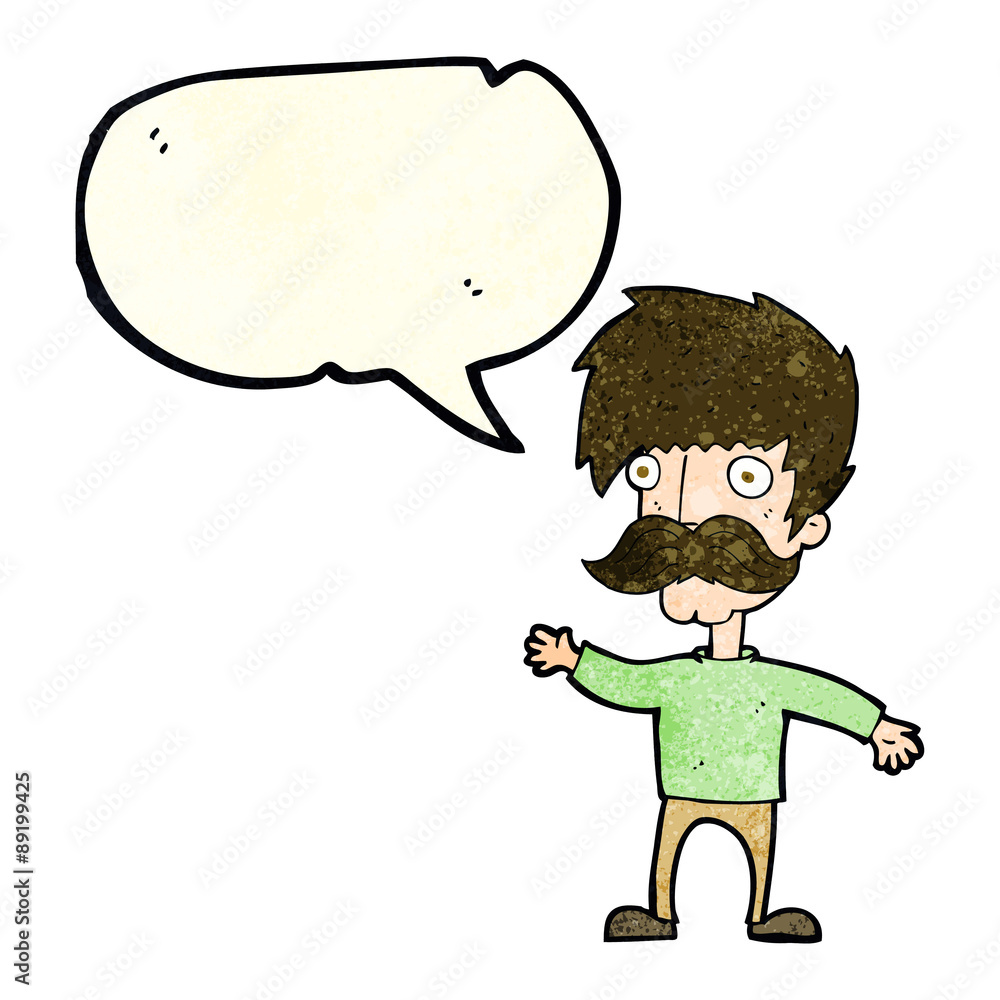 cartoon man with mustache waving with speech bubble cartoon man with mustache waving with speech bubble