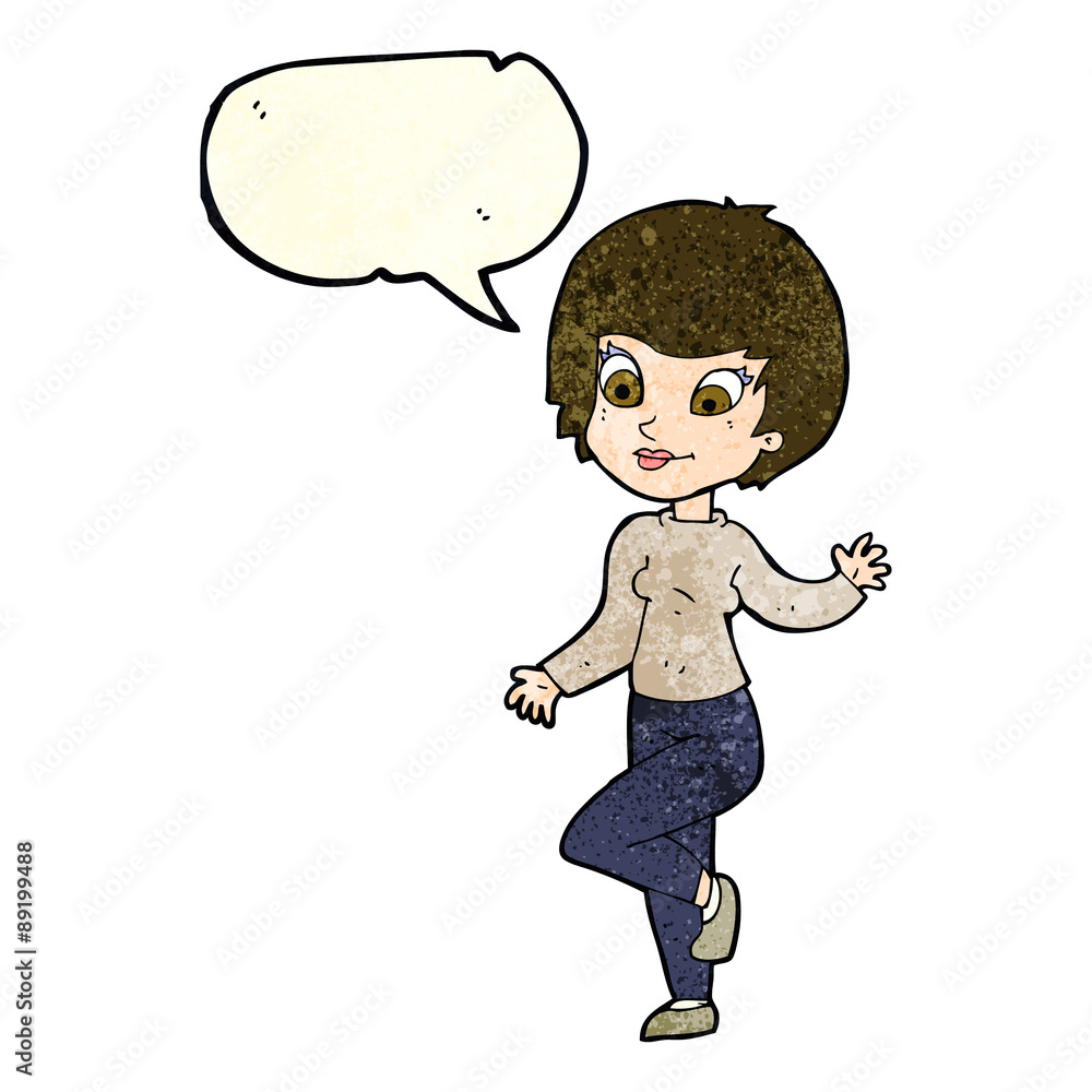 cartoon woman waving with speech bubble cartoon woman waving with speech bubble